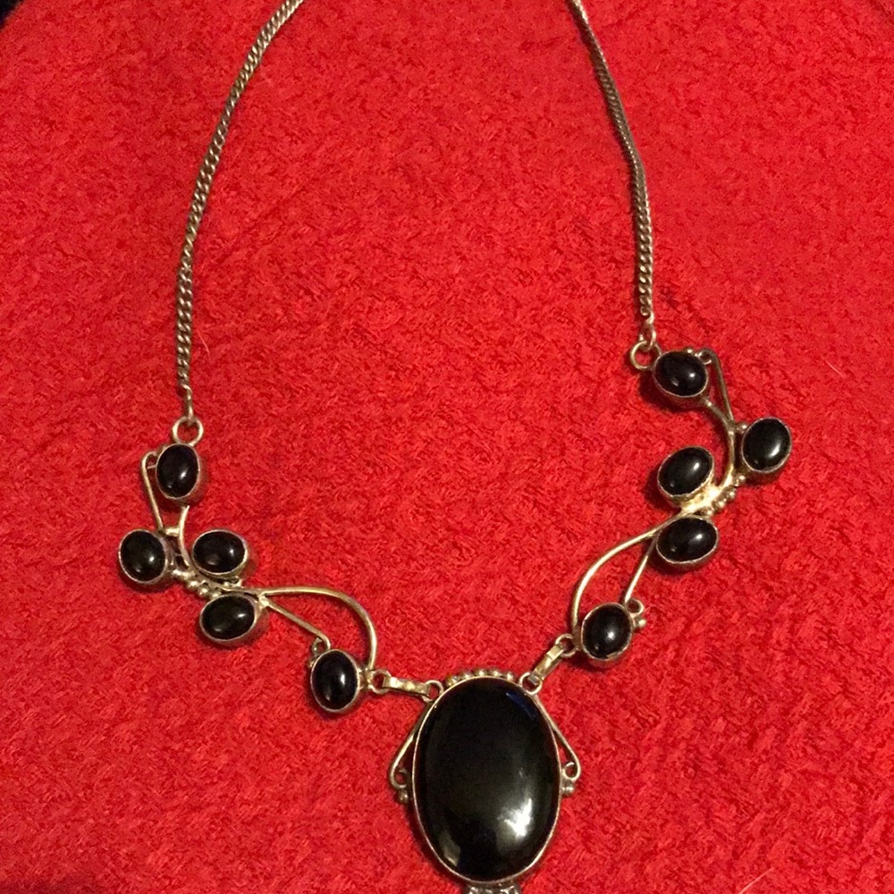 Vtg. 925 sterling silver onyx necklace